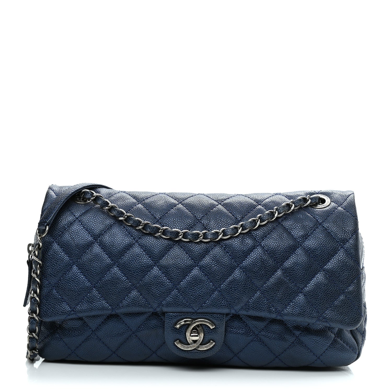 Chanel Iridescent Caviar Quilted Jumbo Easy Flap Blue 1 of 12