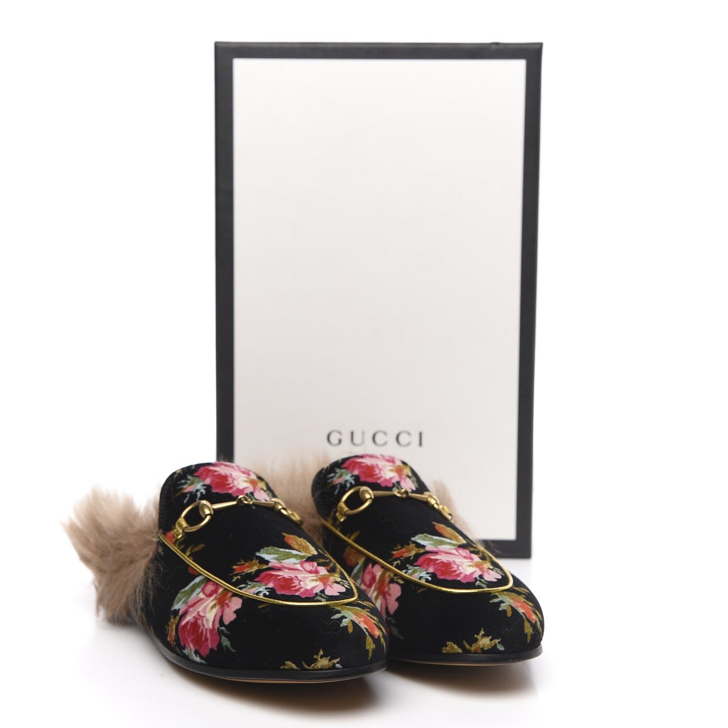 Velvet Fur Floral Womens Princetown Slippers 39 Black