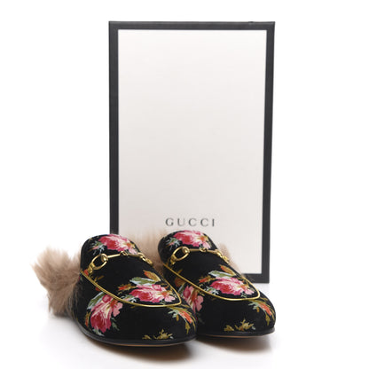 Gucci Velvet Fur Floral Womens Princetown Slippers 39 Black 8 of 8