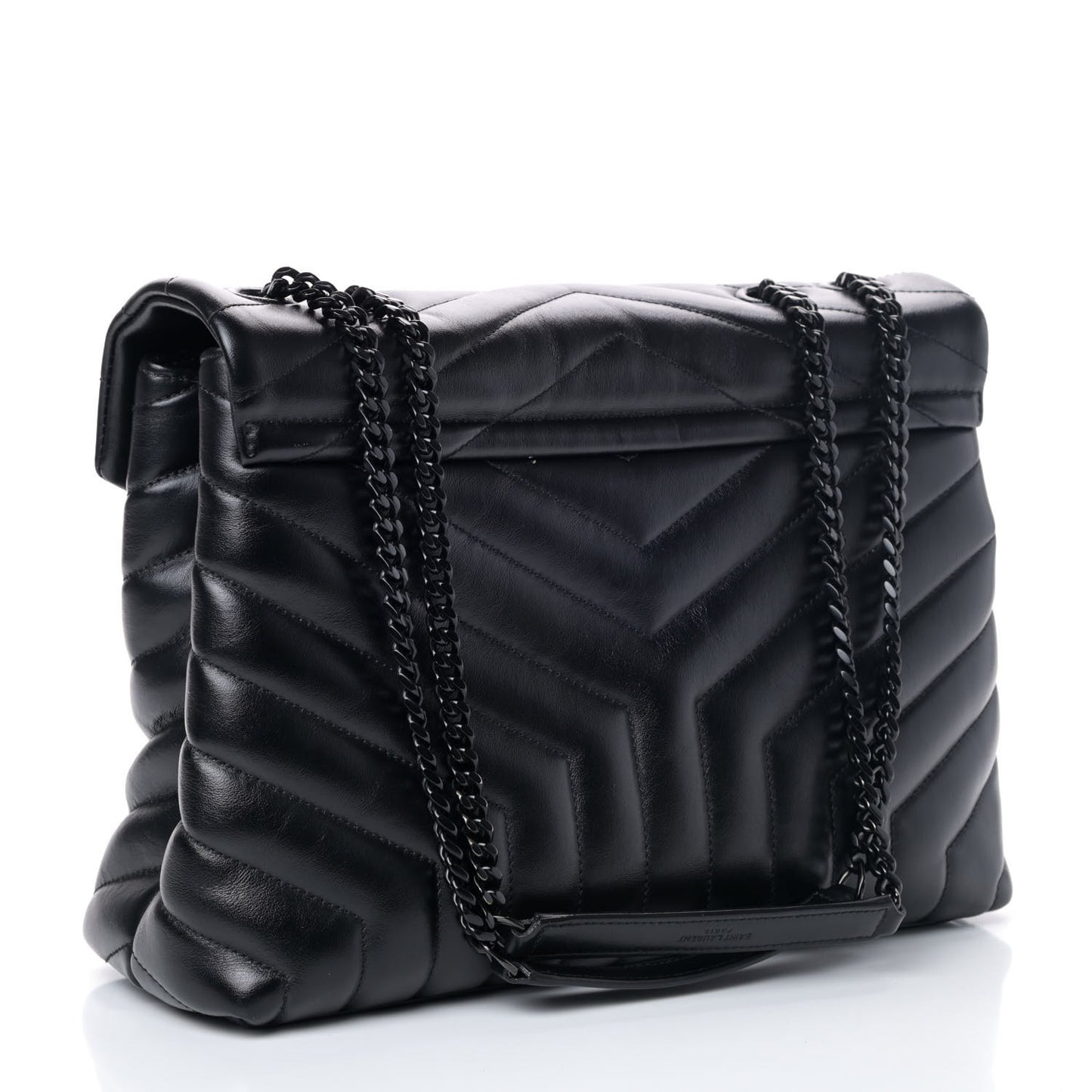 Calfskin Y Quilted Monogram Medium Loulou Chain Satchel Black