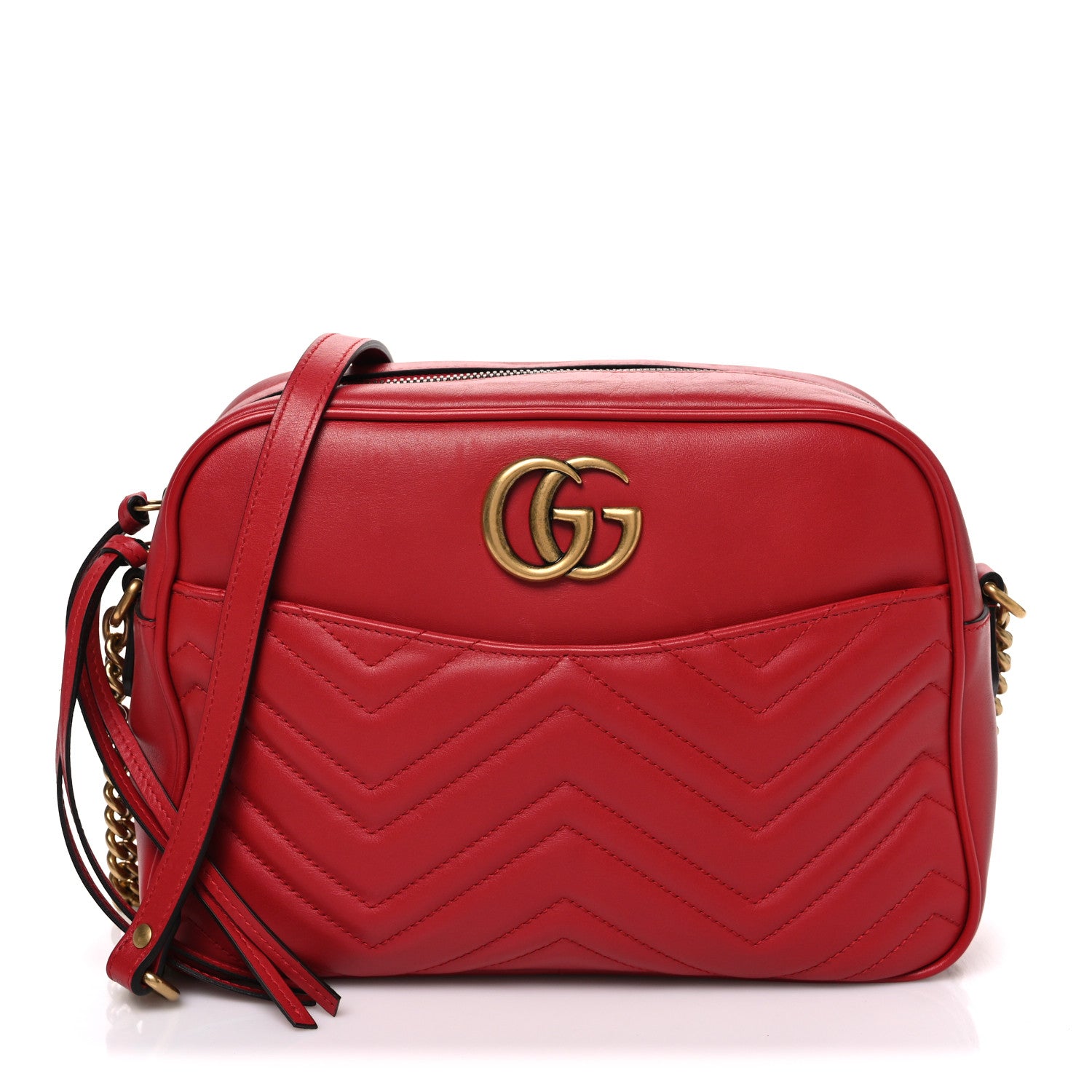 Gucci Calfskin Matelasse Medium GG Marmont Chain Shoulder Bag Hibiscus Red 1 of 10