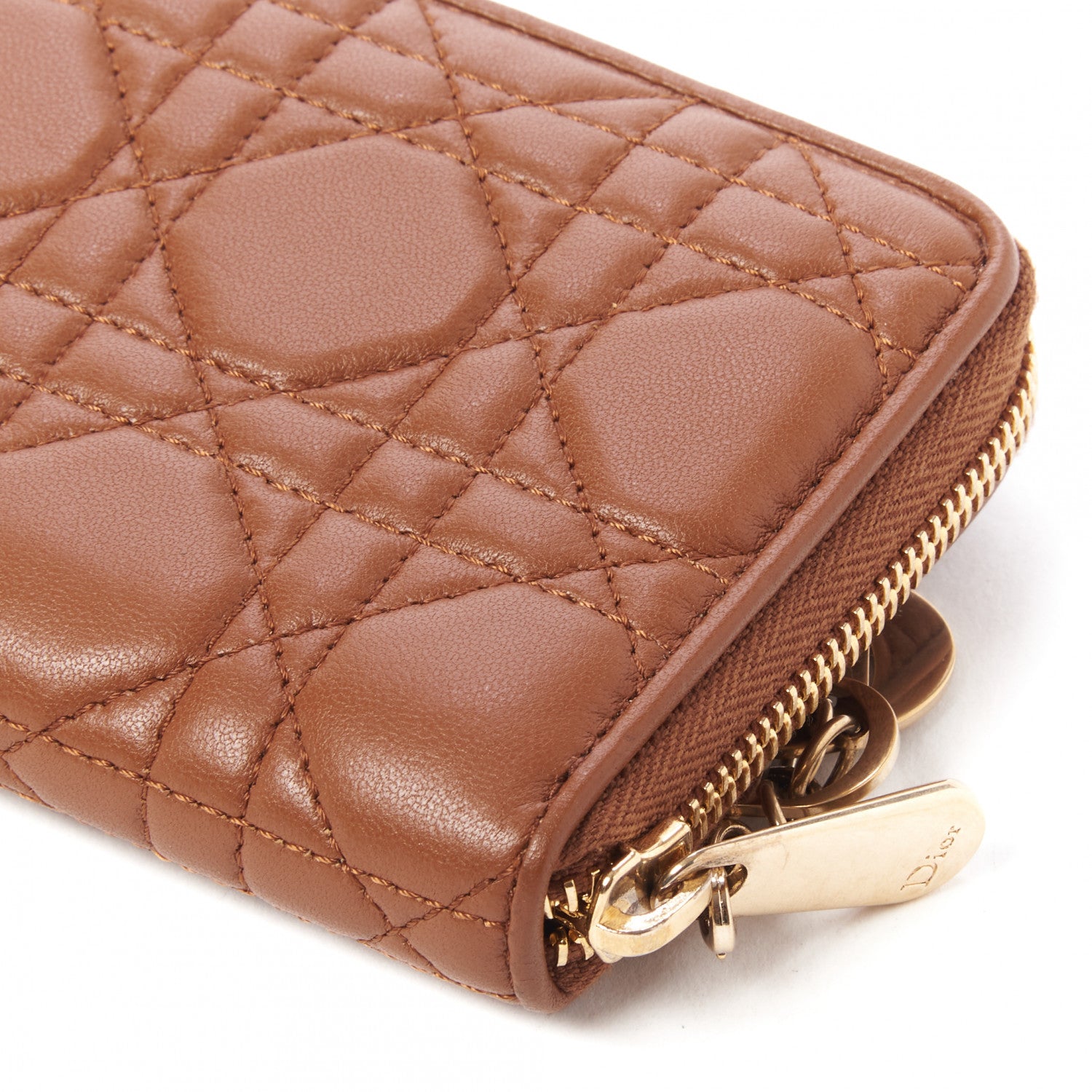 Christian Dior Lambskin Cannage Lady Dior Zip Wallet Tan 5 of 8