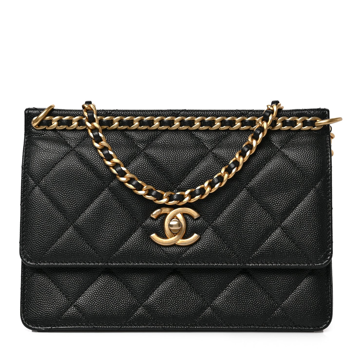 Caviar Quilted Small Chain Frame Flap Black