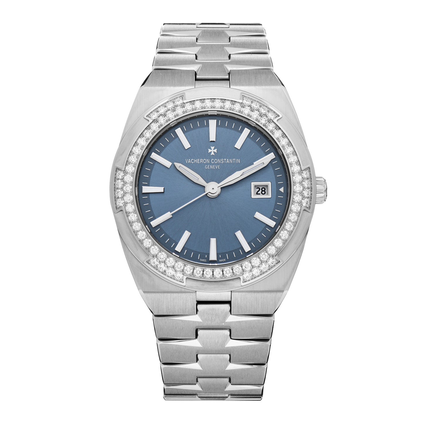 Stainless Steel Diamond Bezel 33mm Overseas Quartz Watch Blue 1205V/100A-B590
