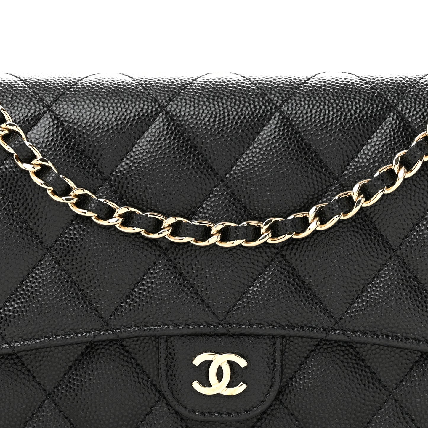 Caviar Quilted Phone Holder Wallet on Removable Chain Black