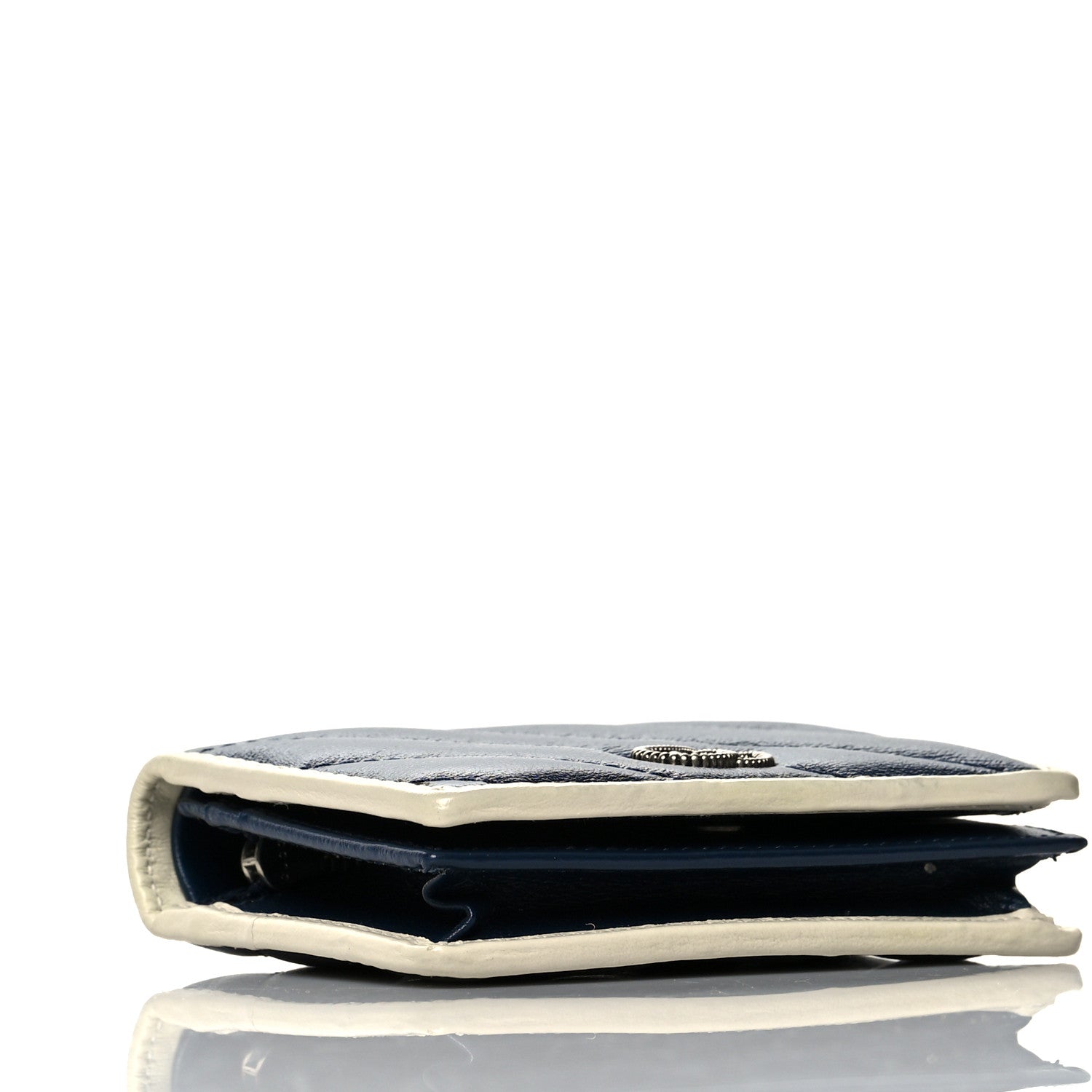 Gucci Vintage Effect Calfskin Matelasse Diagonal Torchon GG Marmont Card Case Wallet Blue Agata Mystic White 4 of 6