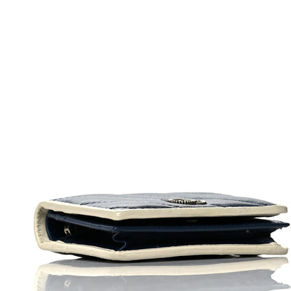 Gucci Vintage Effect Calfskin Matelasse Diagonal Torchon GG Marmont Card Case Wallet Blue Agata Mystic White 4 of 6