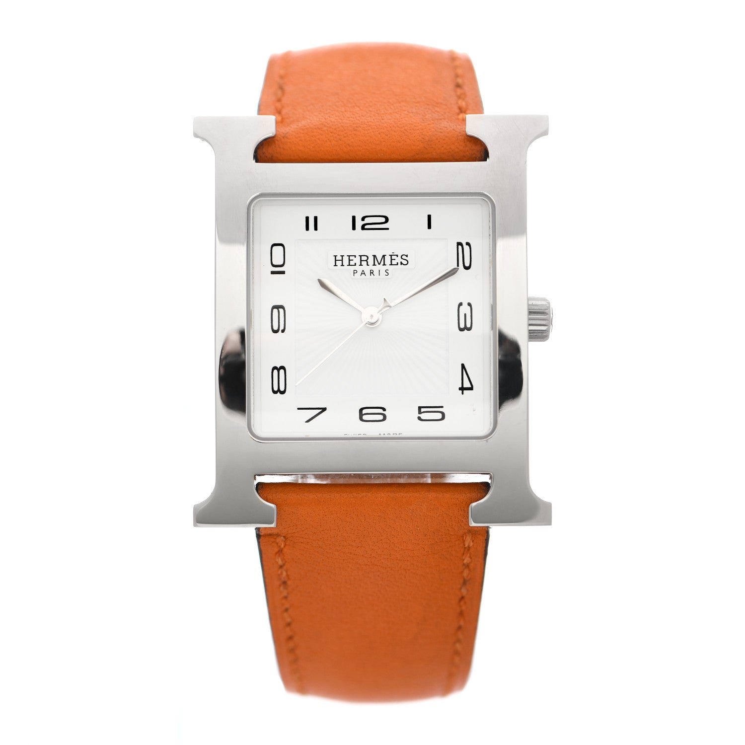 Hermes Stainless Steel Swift 30.5mm Heure H Hour Quartz Watch Orange 1 of 6