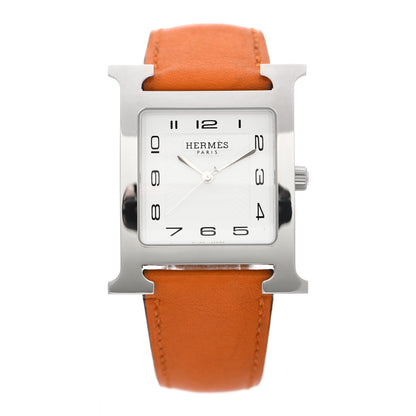 Hermes Stainless Steel Swift 30.5mm Heure H Hour Quartz Watch Orange 1 of 6