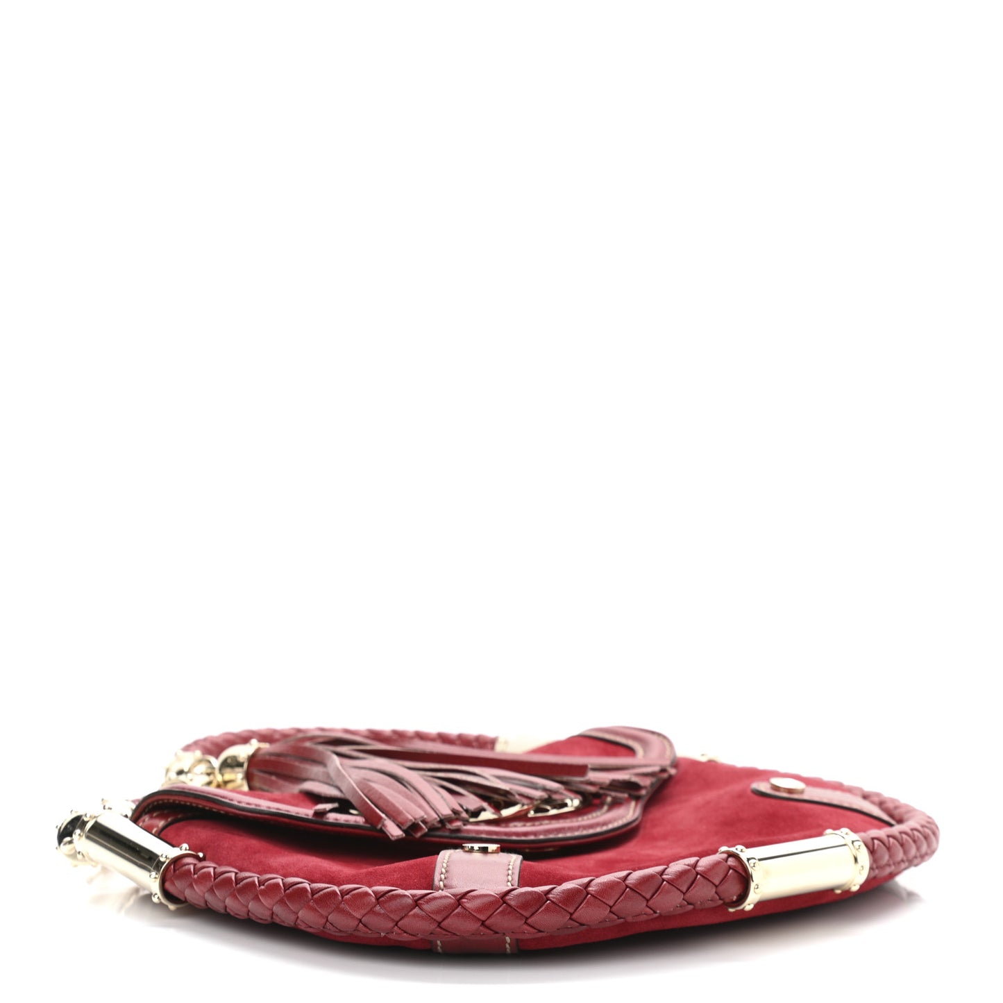 Suede Small Britt Tassel Shoulder Bag Dark Red