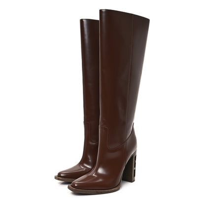 Fendi Vitello Abrasivato 110mm Cut Baguette Knee Boots 36.5 Cuoio 4 of 9