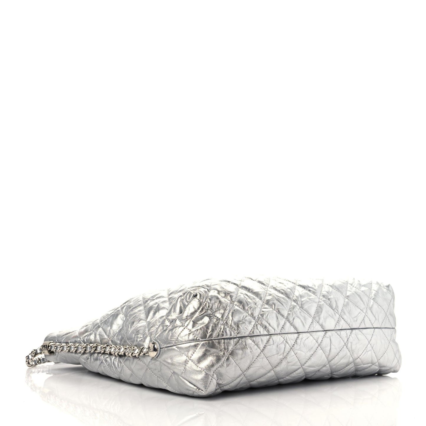 Metallic Crackled Calfskin Quilted Hobo Silver
