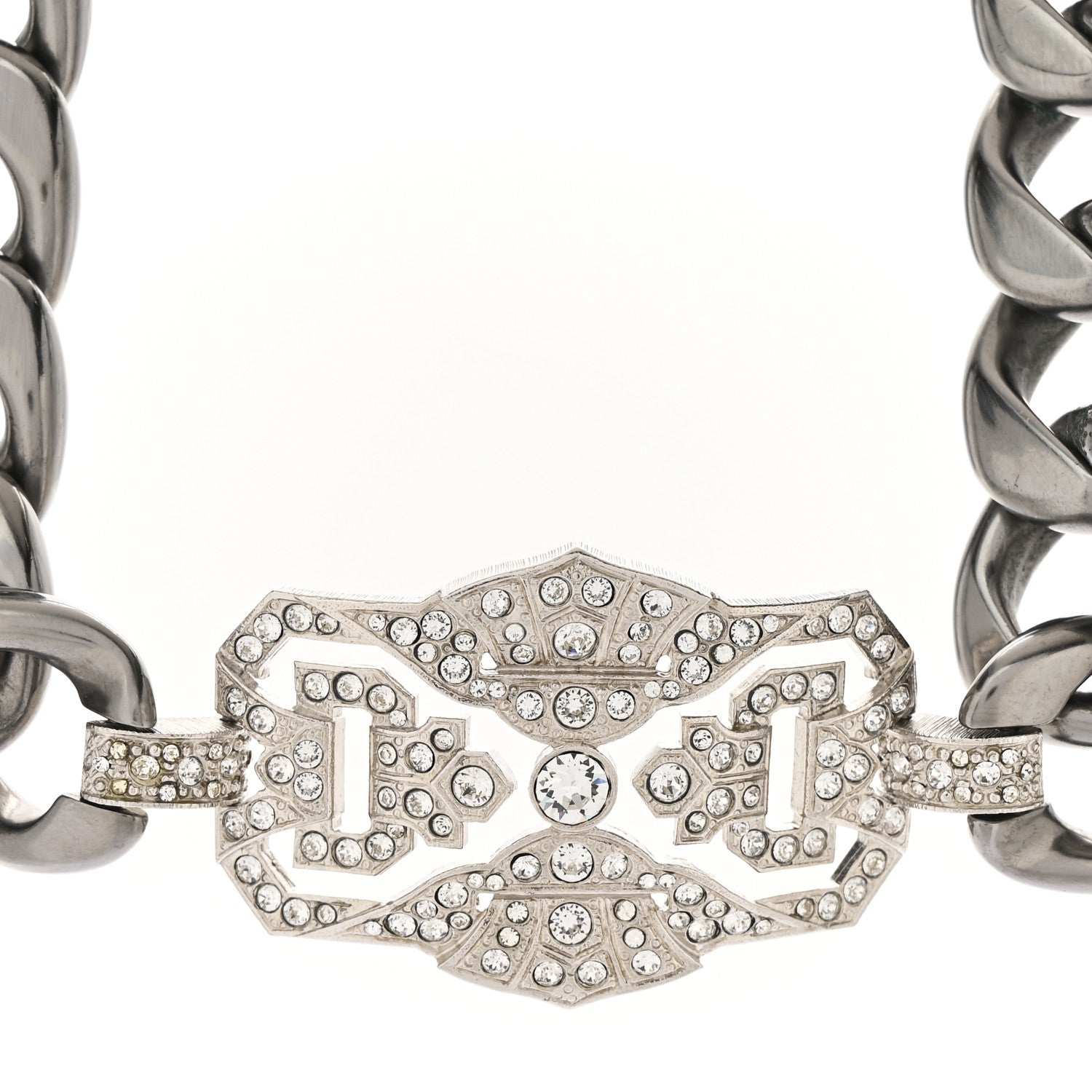 Chanel Metal Crystal CC Chain Choker Necklace Ruthenium 3 of 8