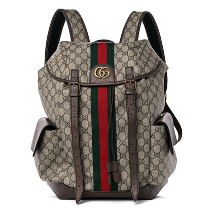Gucci GG Supreme Monogram Medium Ophidia Double Buckle Backpack Brown 1 of 11