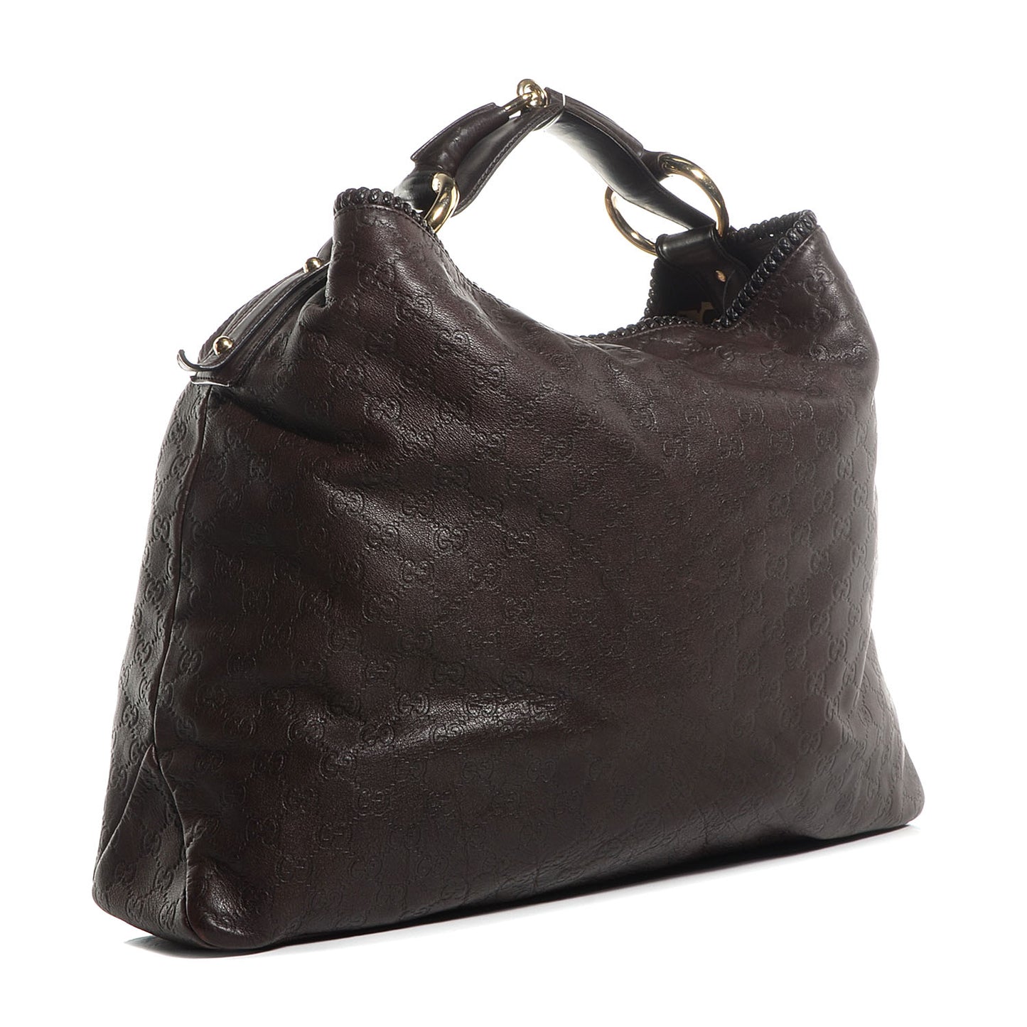 Guccissima Large Horsebit Chain Hobo Chocolate Brown
