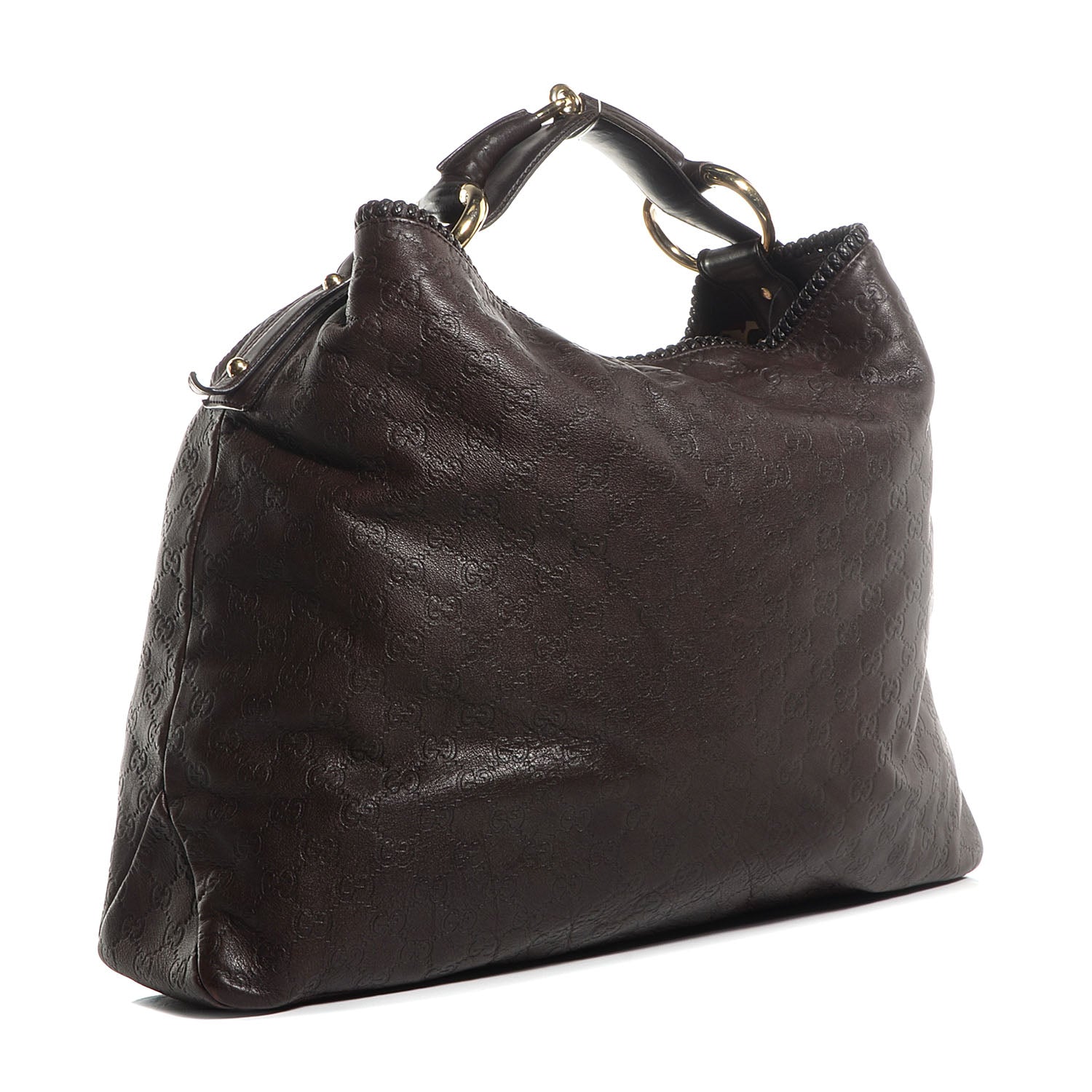 Gucci Guccissima Large Horsebit Chain Hobo Chocolate Brown 3 of 7