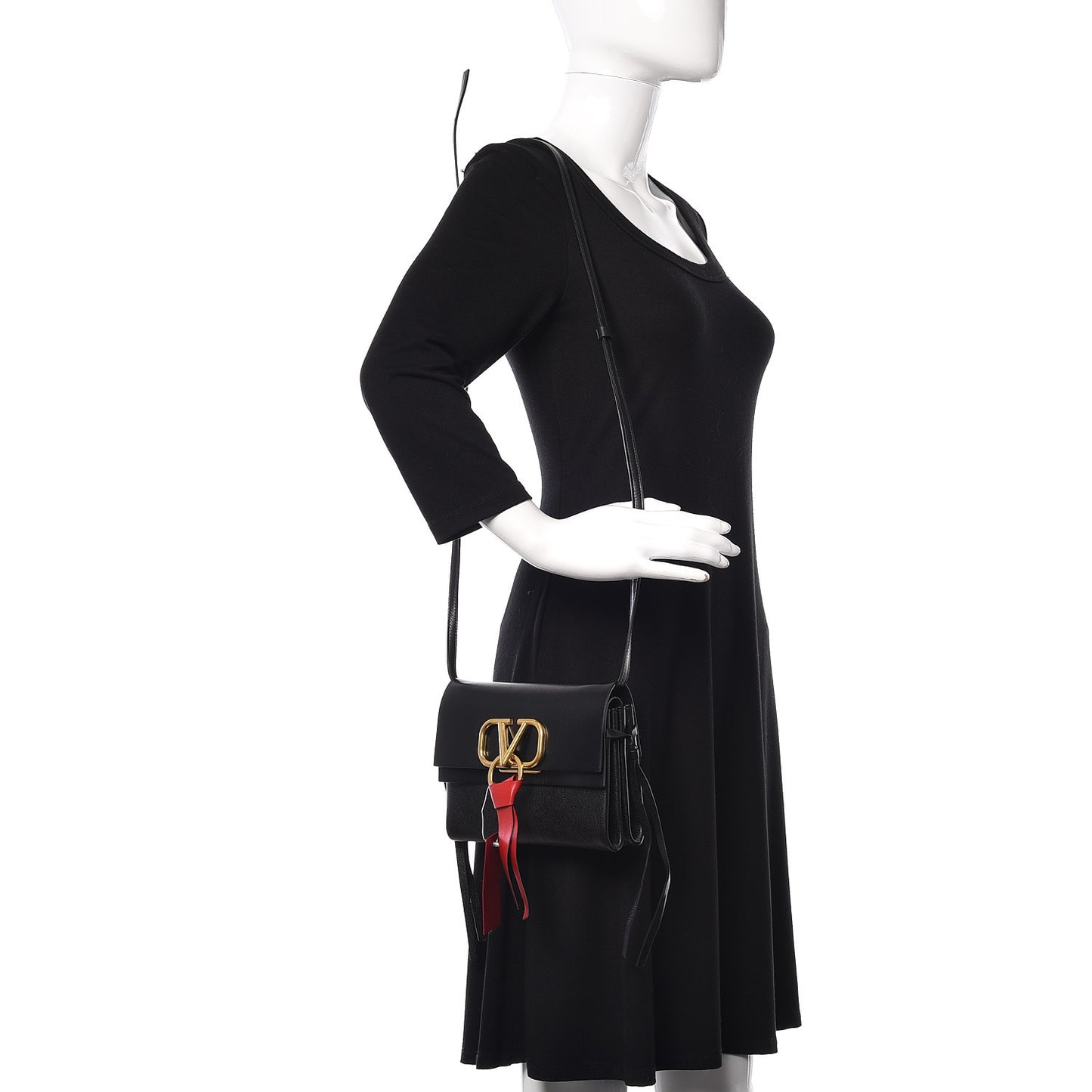 Smooth Calfskin Small VRing Crossbody Bag Black