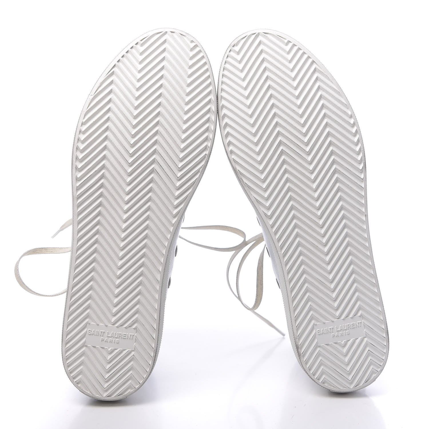 Saint Laurent Distressed Calfskin Bedford Logo-Appliqued Hightop Sneakers 38 Argento Cream White 5 of 9