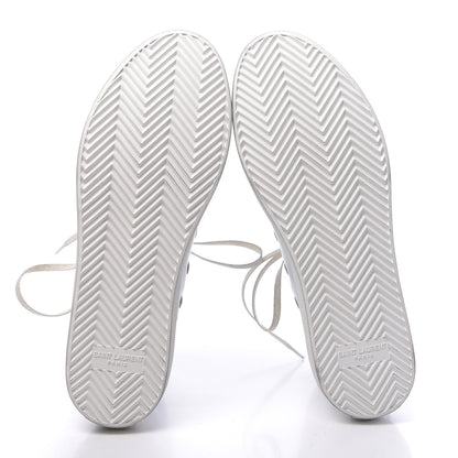 Saint Laurent Distressed Calfskin Bedford Logo-Appliqued Hightop Sneakers 38 Argento Cream White 5 of 9