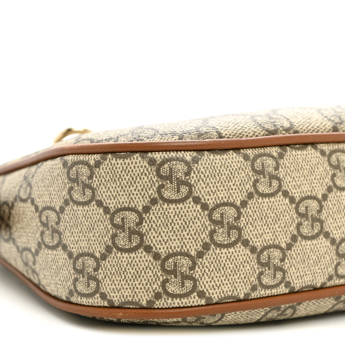 Gucci GG Supreme Monogram Textured Calfskin Small Emblem Shoulder Bag Beige Dark Brown 9 of 10