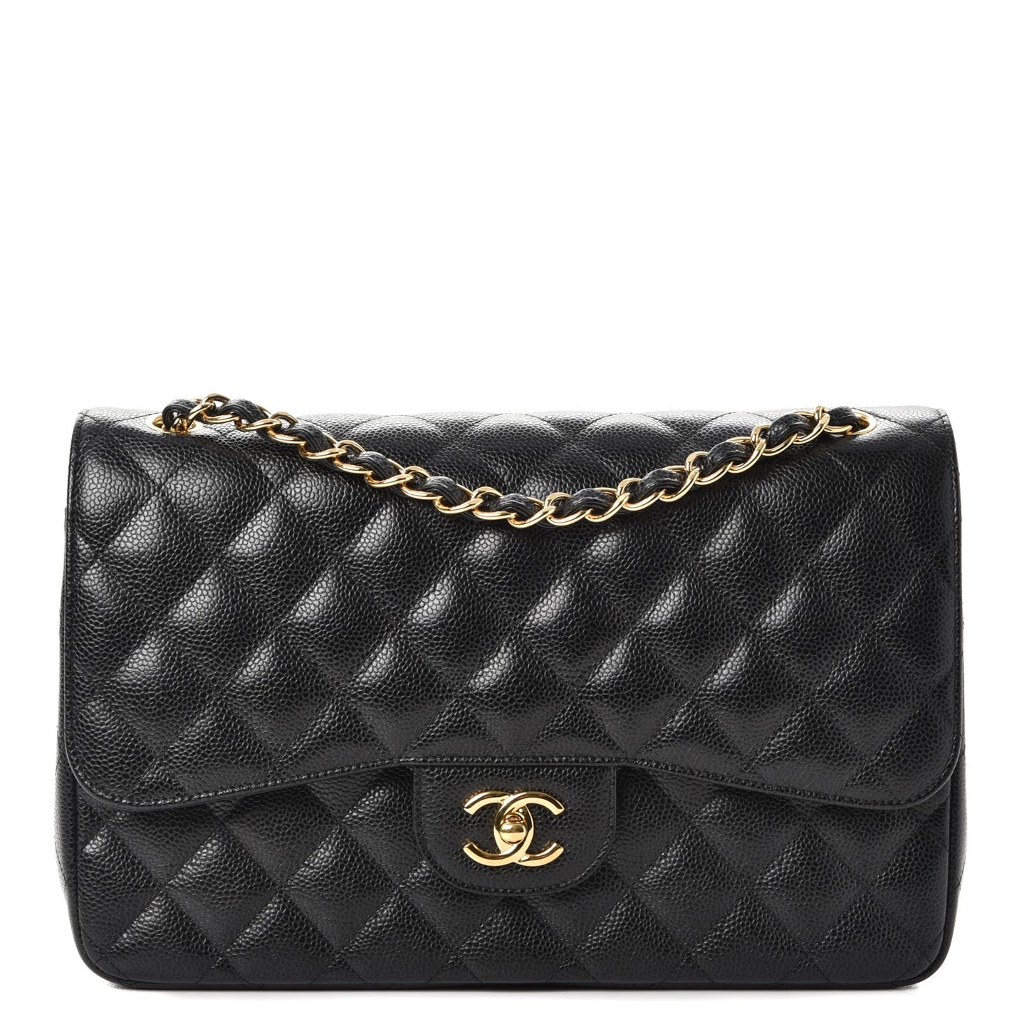 Caviar Quilted Jumbo Double Flap Black