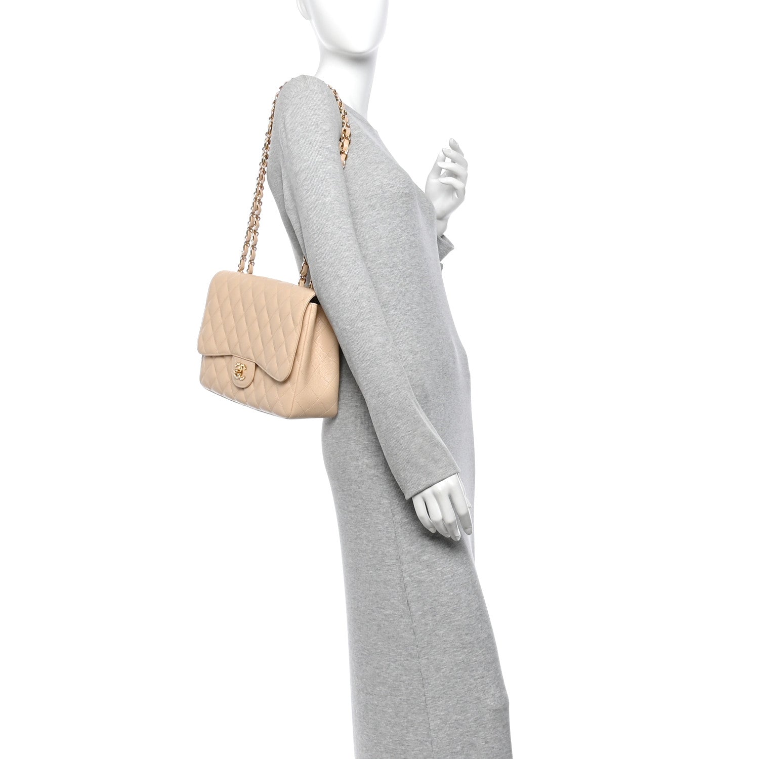 Chanel Caviar Quilted Jumbo Single Flap Beige Clair 2 of 11