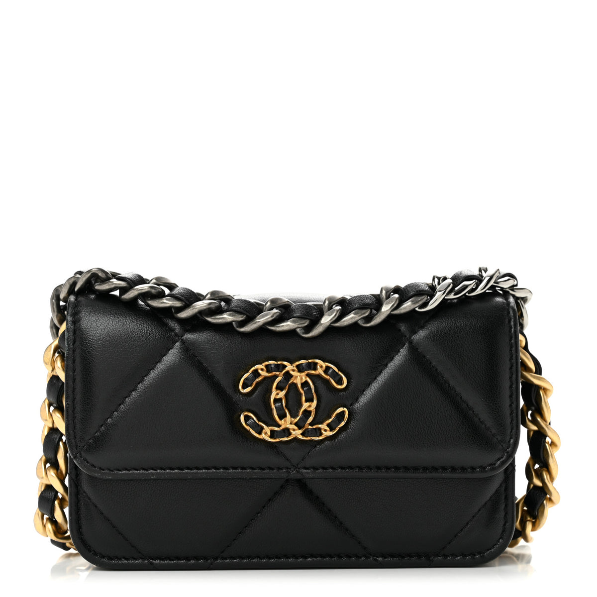 Lambskin Quilted Chanel 19 Clutch With Chain Black