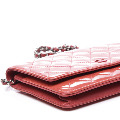 Chanel Patent Quilted Wallet On Chain WOC Dark Pink 5 of 12