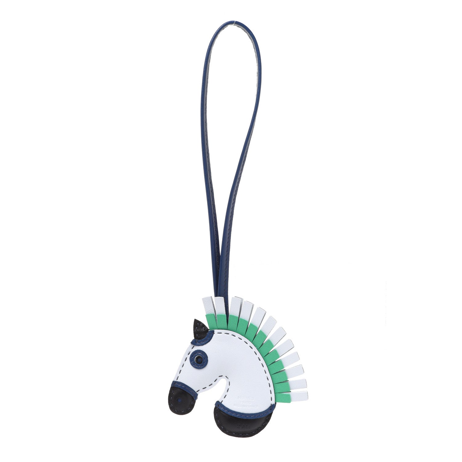 Hermes Milo Lambskin Geegee Camail Bag Charm Blue Brume Menthe Black Blue Nuit 1 of 4
