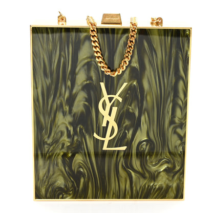 Saint Laurent Plexiglass Monogram Minaudiere Tuxedo Box Clutch Shaded Green Oro Antico 1 of 11