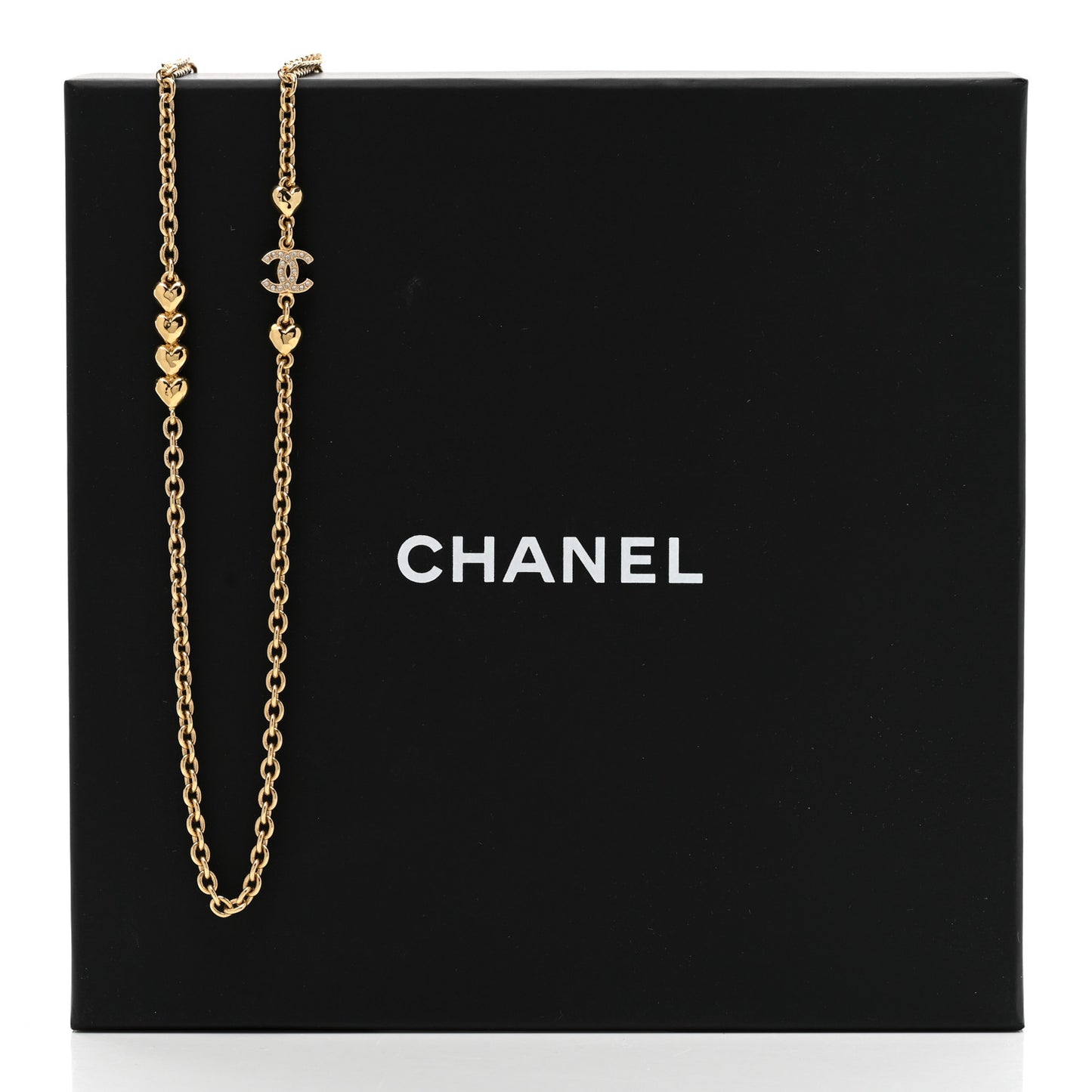Crystal CC Heart Link Necklace Gold