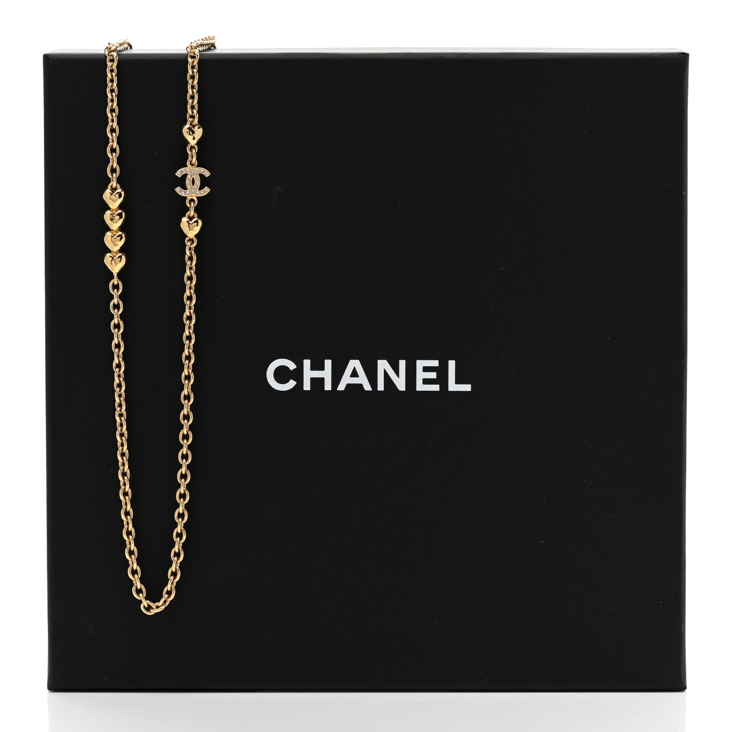 Chanel Crystal CC Heart Link Necklace Gold 6 of 6