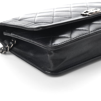 Chanel Lambskin Quilted Boy Wallet On Chain WOC Black 9 of 10