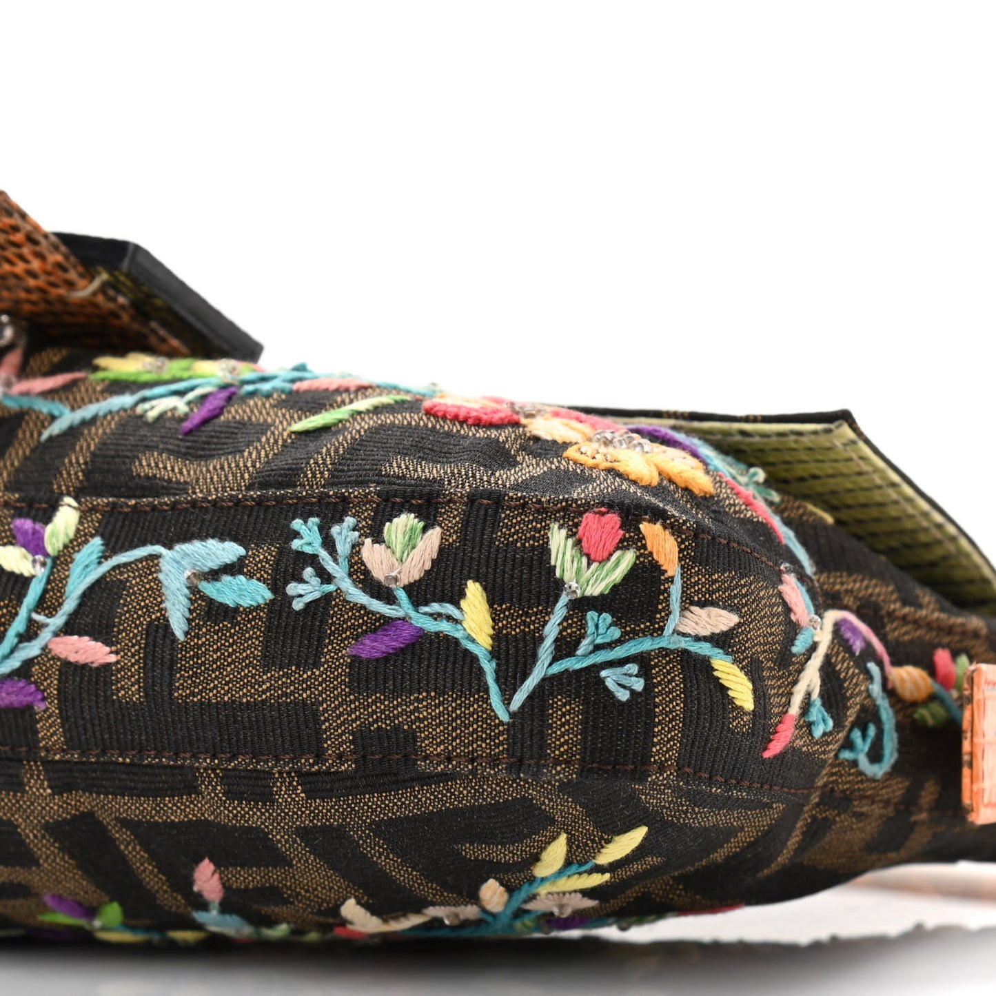 Lizard Zucca Floral Embroidered Baguette Tobacco Multicolor