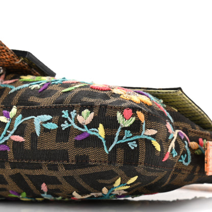 Fendi Lizard Zucca Floral Embroidered Baguette Tobacco Multicolor 9 of 10