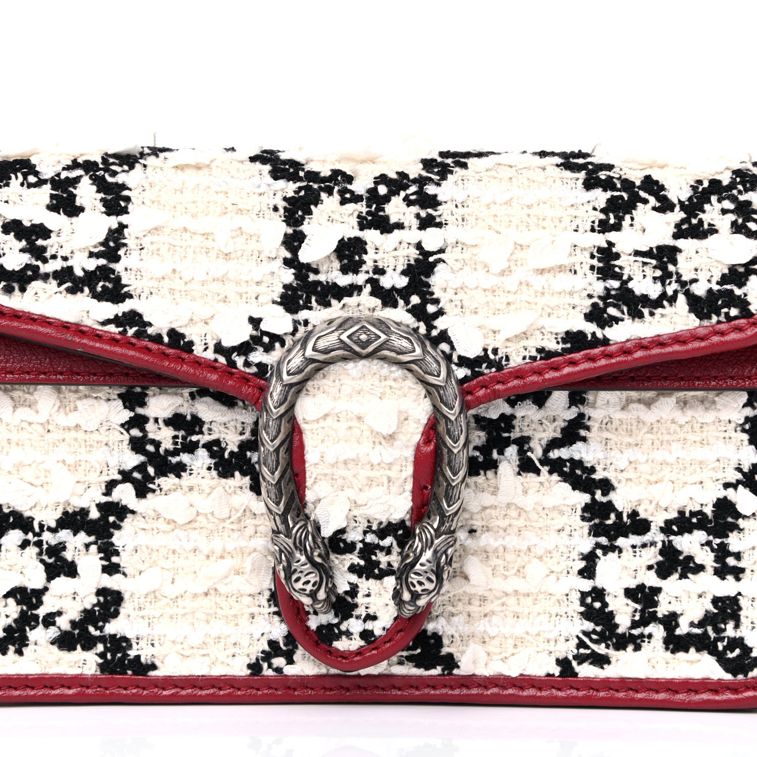 Gucci Tweed GG Monogram Super Mini Dionysus Shoulder Bag White Black Romantic Cherry 5 of 8