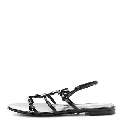 Saint Laurent Patent Calfskin Cassandra Monogram Sandals 37 Black 1 of 8