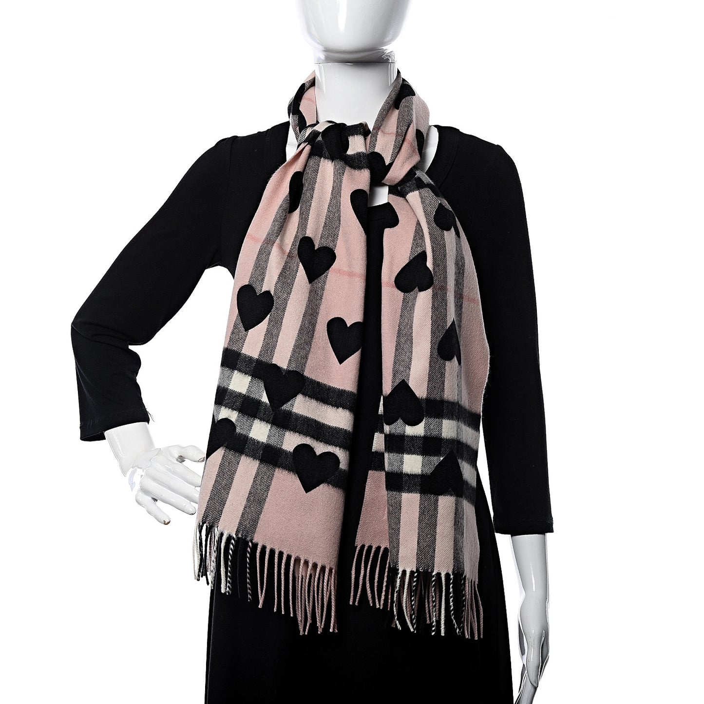 Cashmere Giant Heart Fringe Scarf Pink