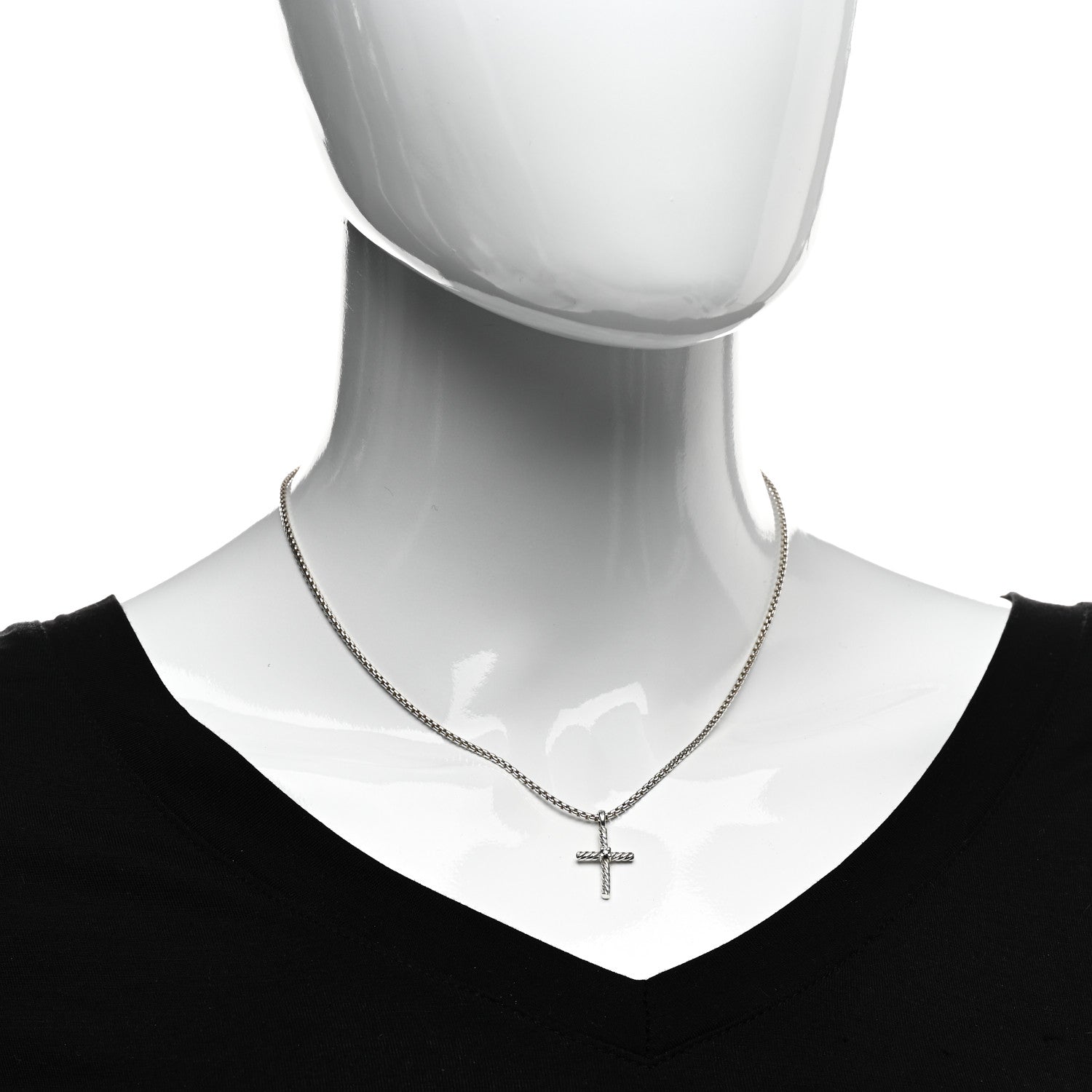 David Yurman Sterling Silver 14K Yellow Gold Diamond Cable Classics Cross Necklace 2 of 4