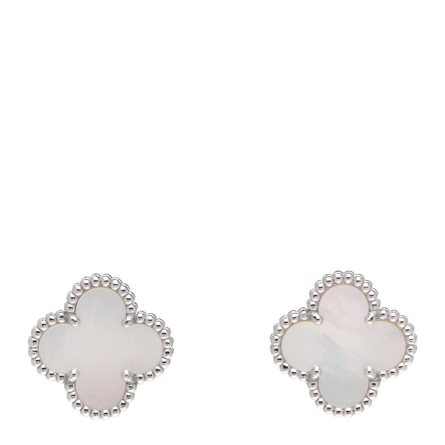 Van Cleef & Arpels 18K White Gold Mother of Pearl Vintage Alhambra Earrings 1 of 6