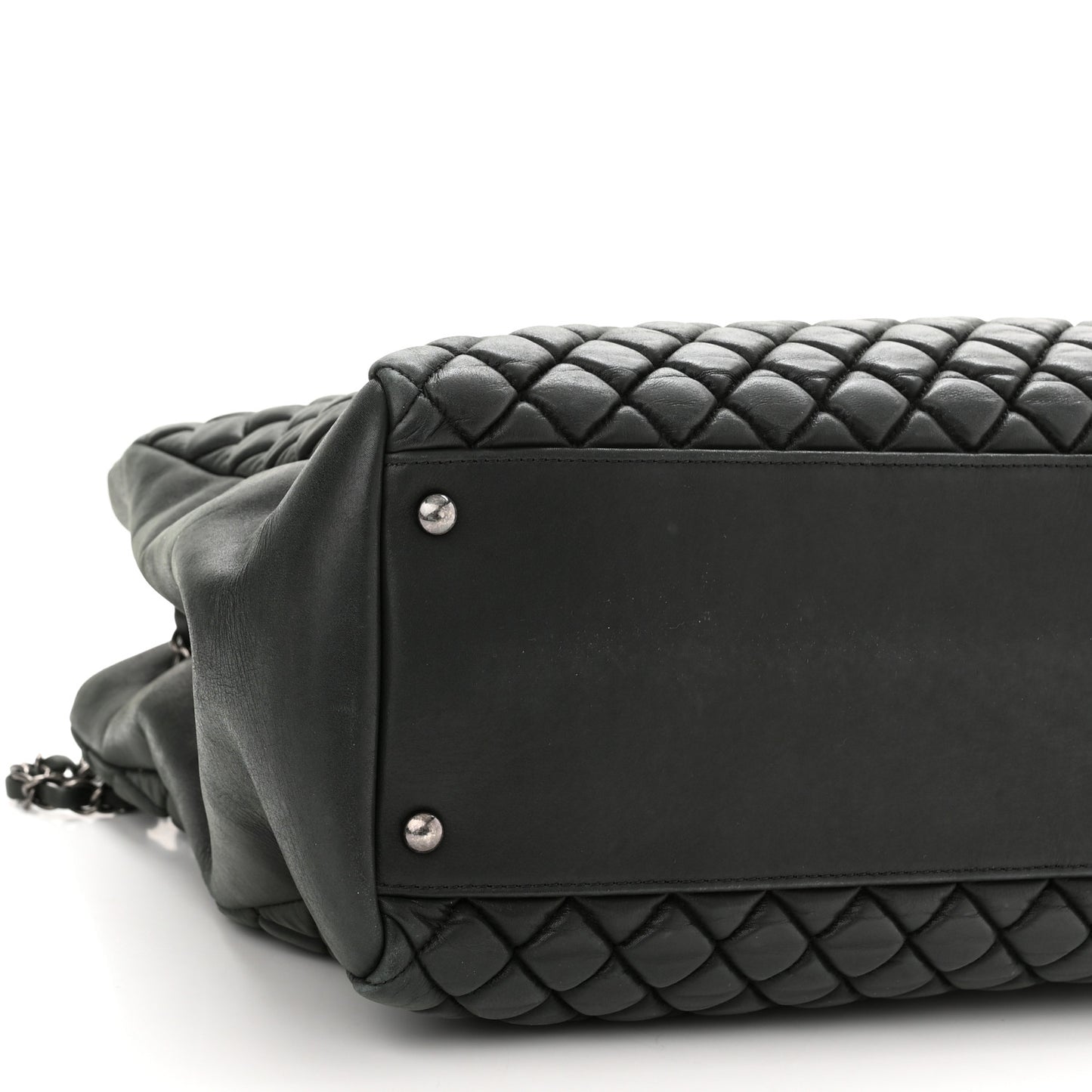 Iridescent Calfskin Quilted New Bubble North South Tote Dark Green