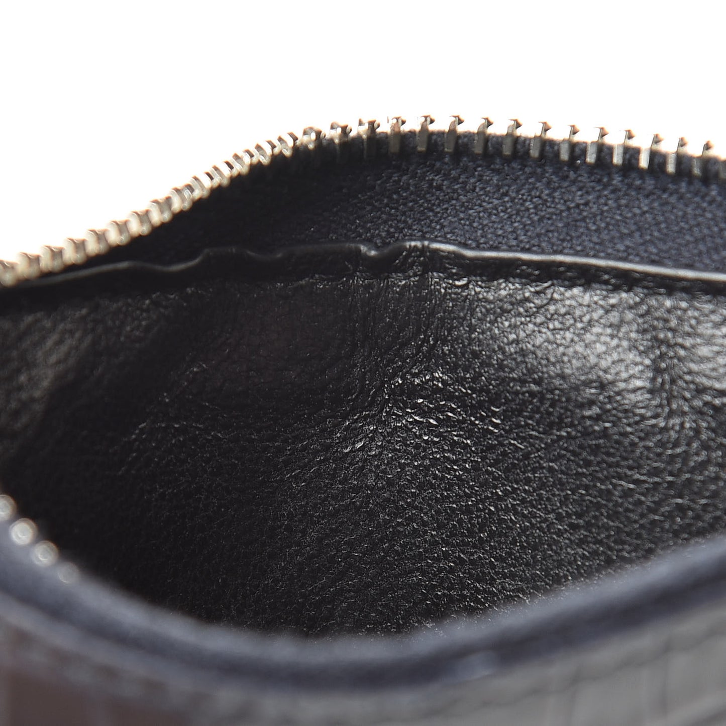 Calfskin Crocodile Embossed 5 Fragments Zip Pouch Card Holder Blue Marine