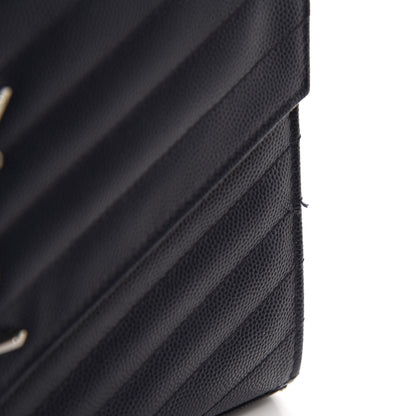 Saint Laurent Grain De Poudre Matelasse Chevron Monogram Chain Wallet Deep Marine 9 of 11