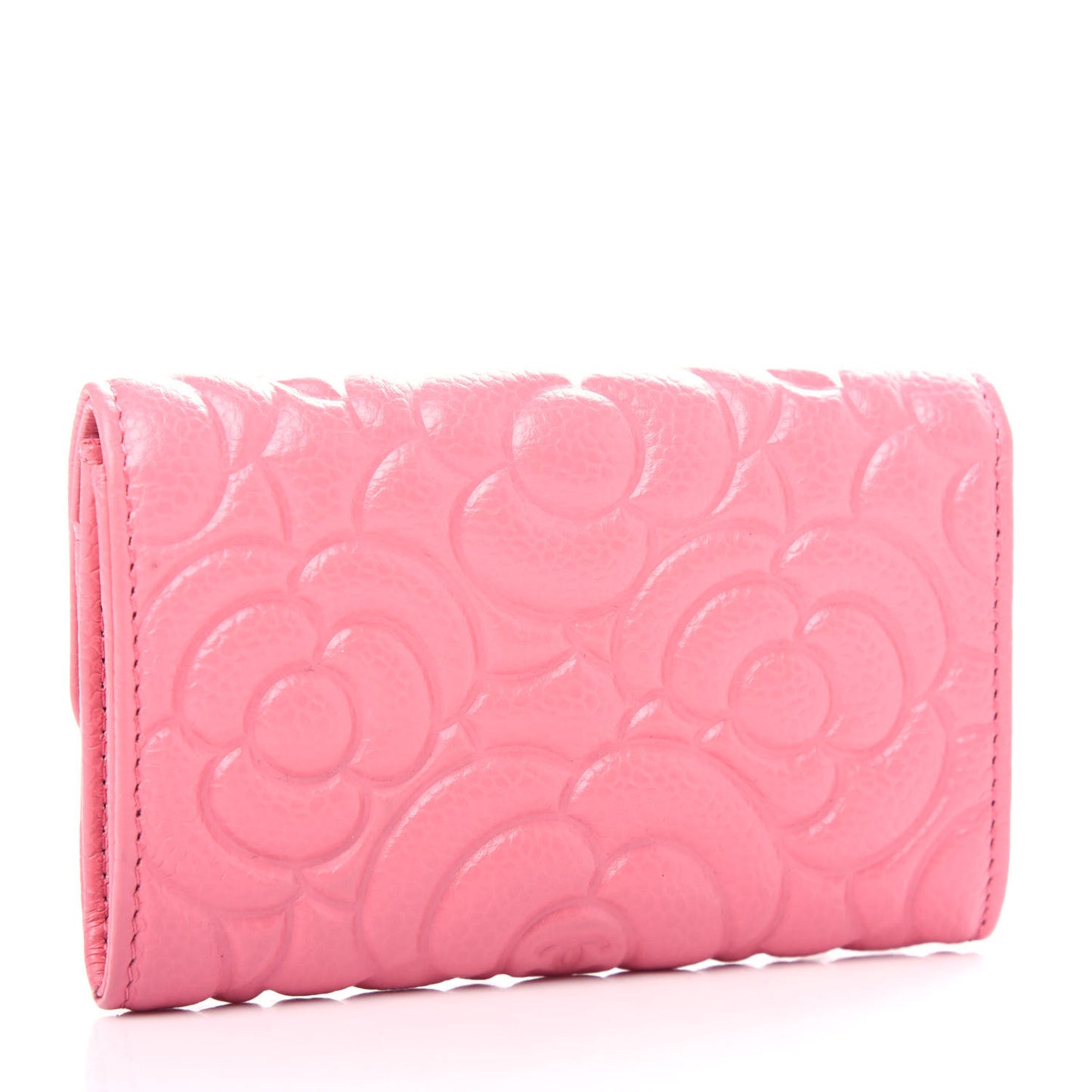 Caviar Camellia Embossed Card Holder Wallet Pink