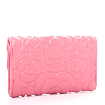 Chanel Caviar Camellia Embossed Card Holder Wallet Pink 3 of 9