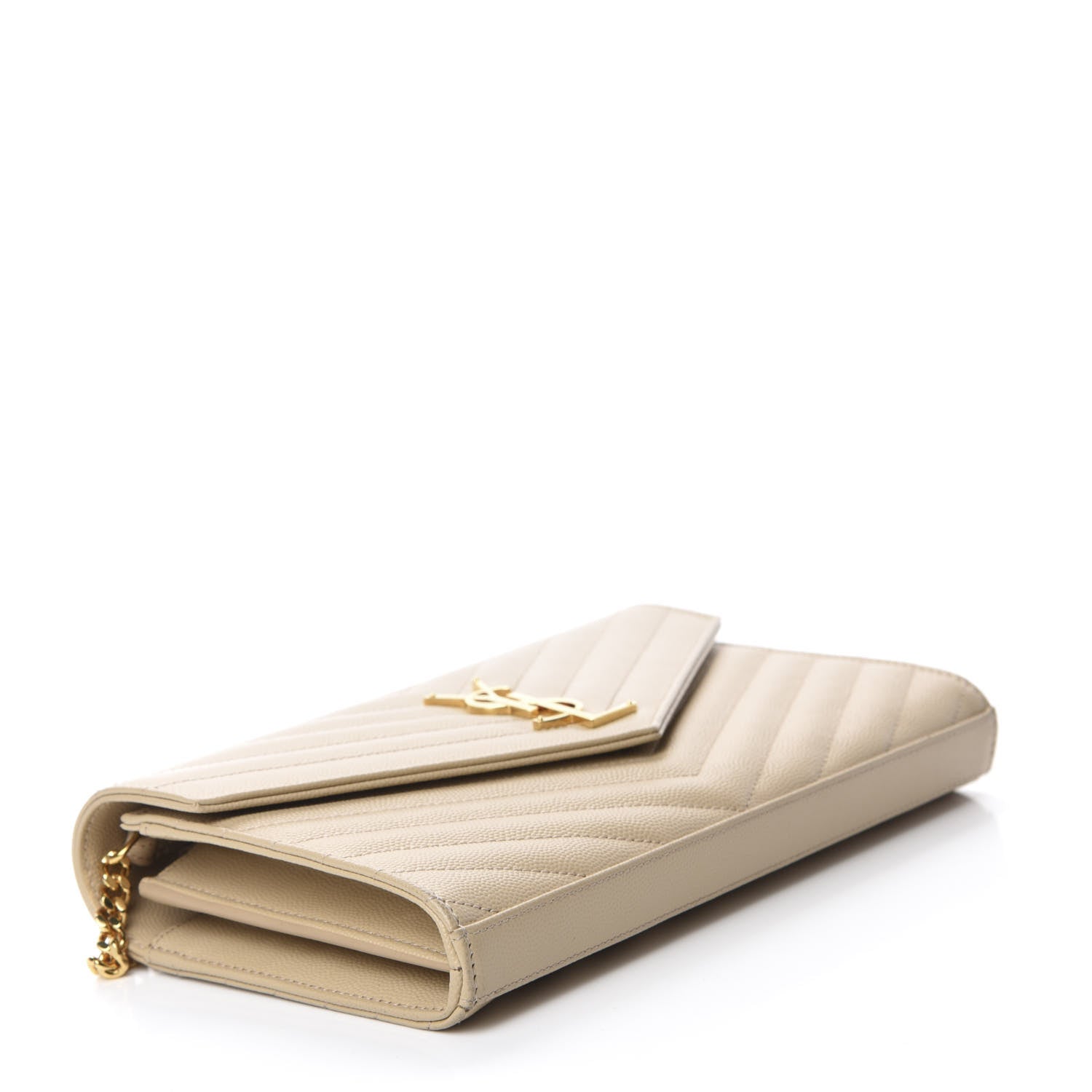 Saint Laurent Grain De Poudre Matelasse Chevron Monogram Chain Wallet Sea Salt 4 of 10
