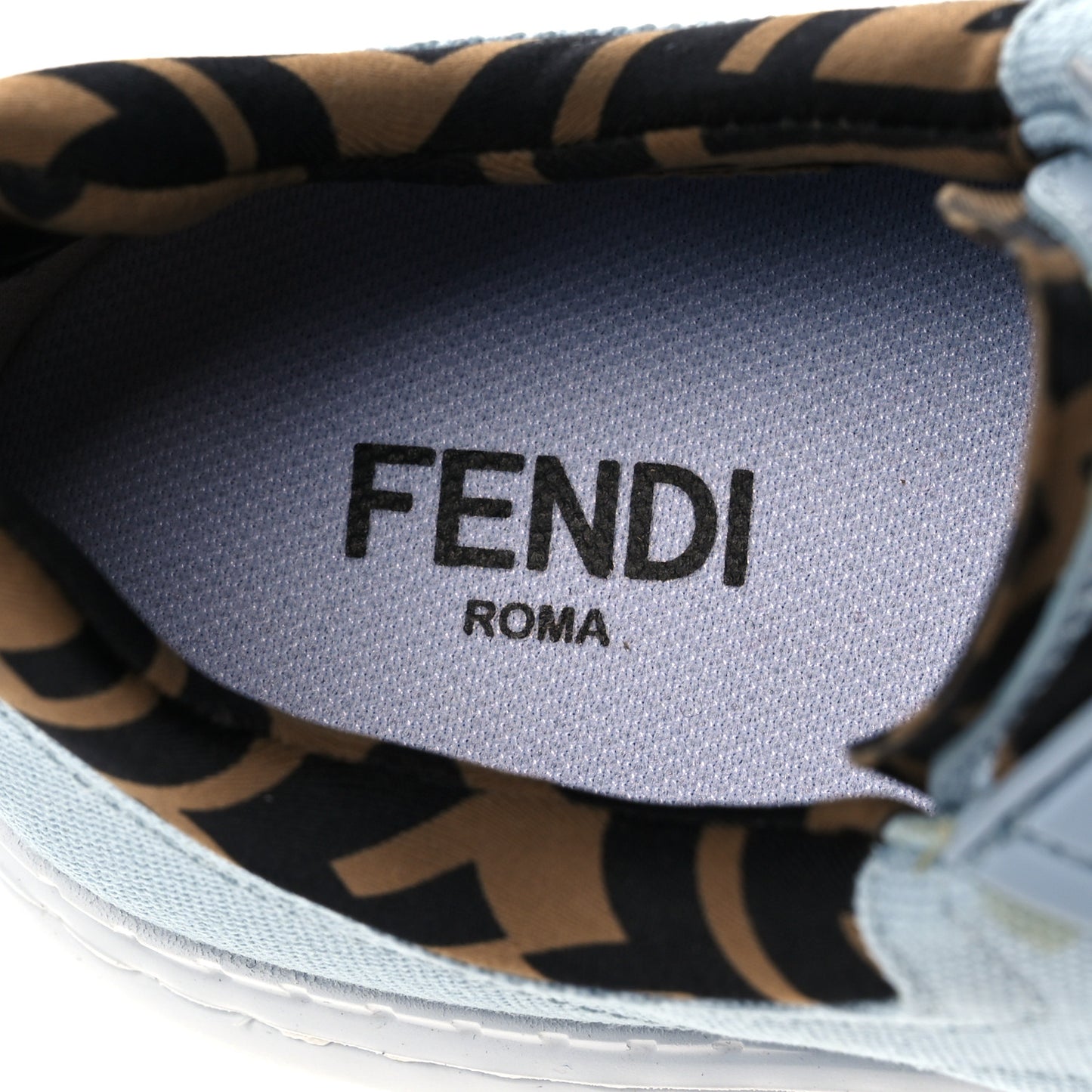 Canvas Lycra TPU FF Womens Fendi Force Low Top Sneakers 38 Sky Tobacco Black