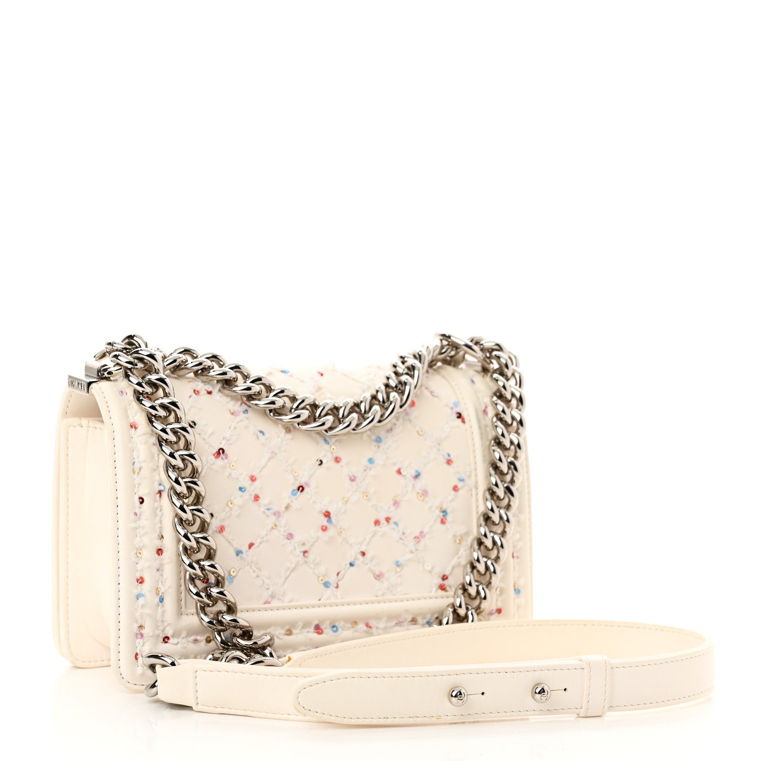 Chanel Lambskin Sequin Embroidered Small Boy Flap White Multicolor 3 of 11