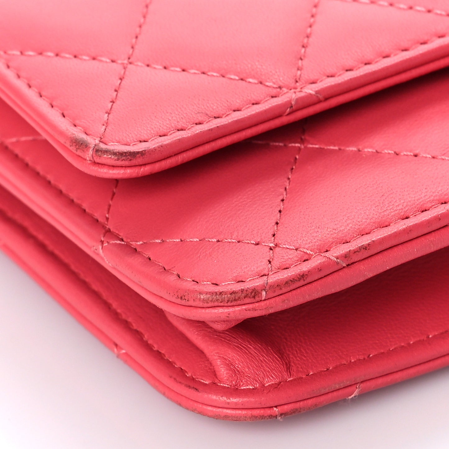 Lambskin Quilted Trendy CC Wallet On Chain WOC Pink
