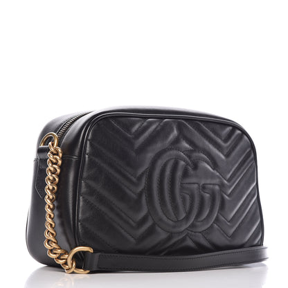 Gucci Calfskin Matelasse Small GG Marmont Chain Shoulder Bag Black 3 of 9
